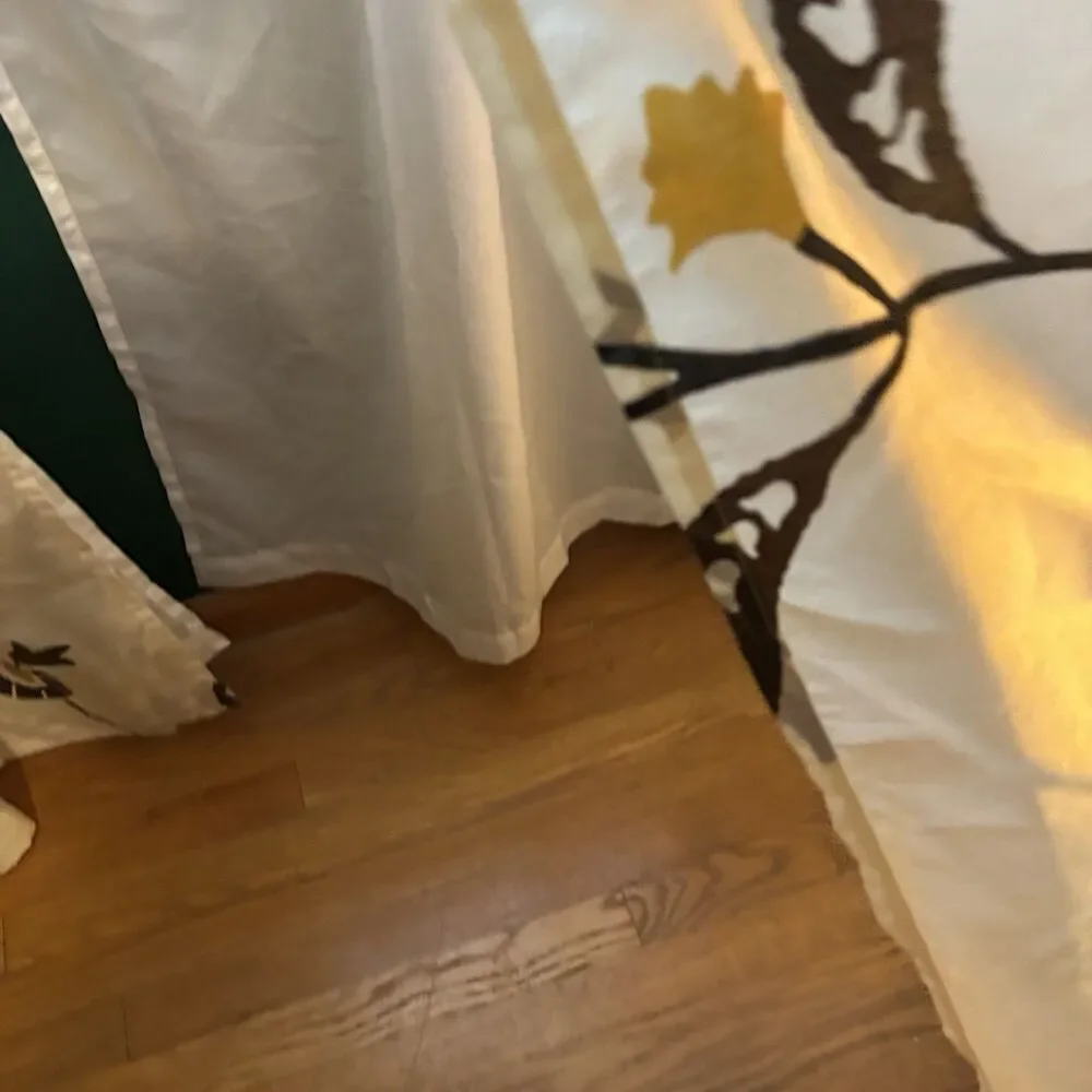 Pier 1 Imports West End Window Curtain Panels Floral Boho Cream Gold Brown Set 2
